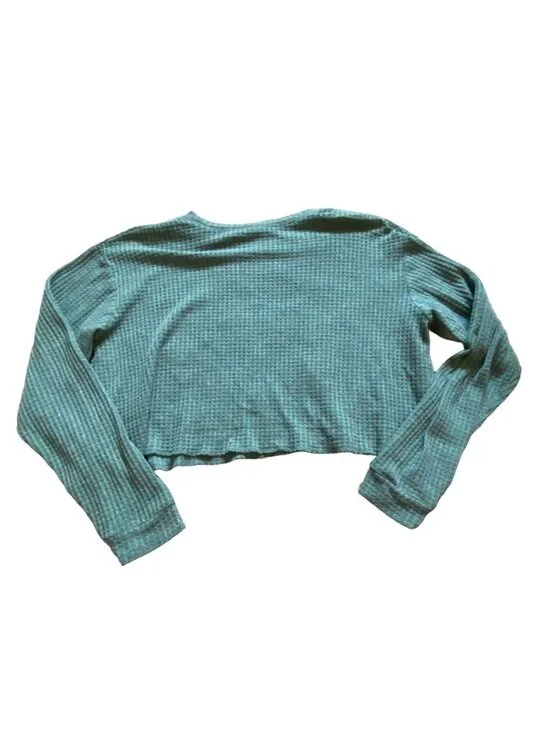 Wild Fable Womens Waffle Knit Cropped Long Sleeve Shirt-Green-M-GUC - Picture 4 of 4
